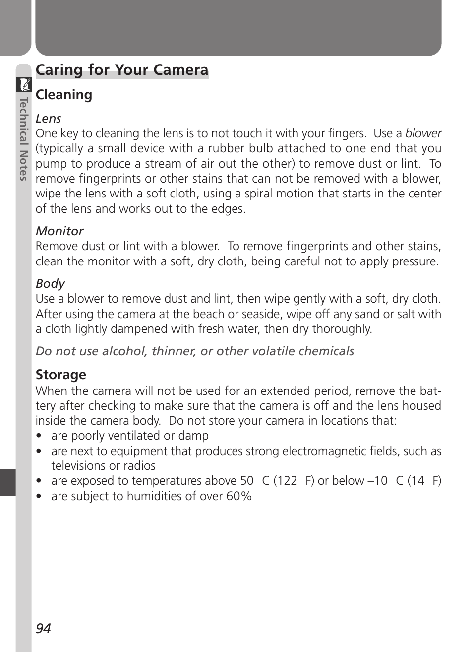 Caring for your camera | Nikon Coolpix 2500 User Manual | Page 106 / 120