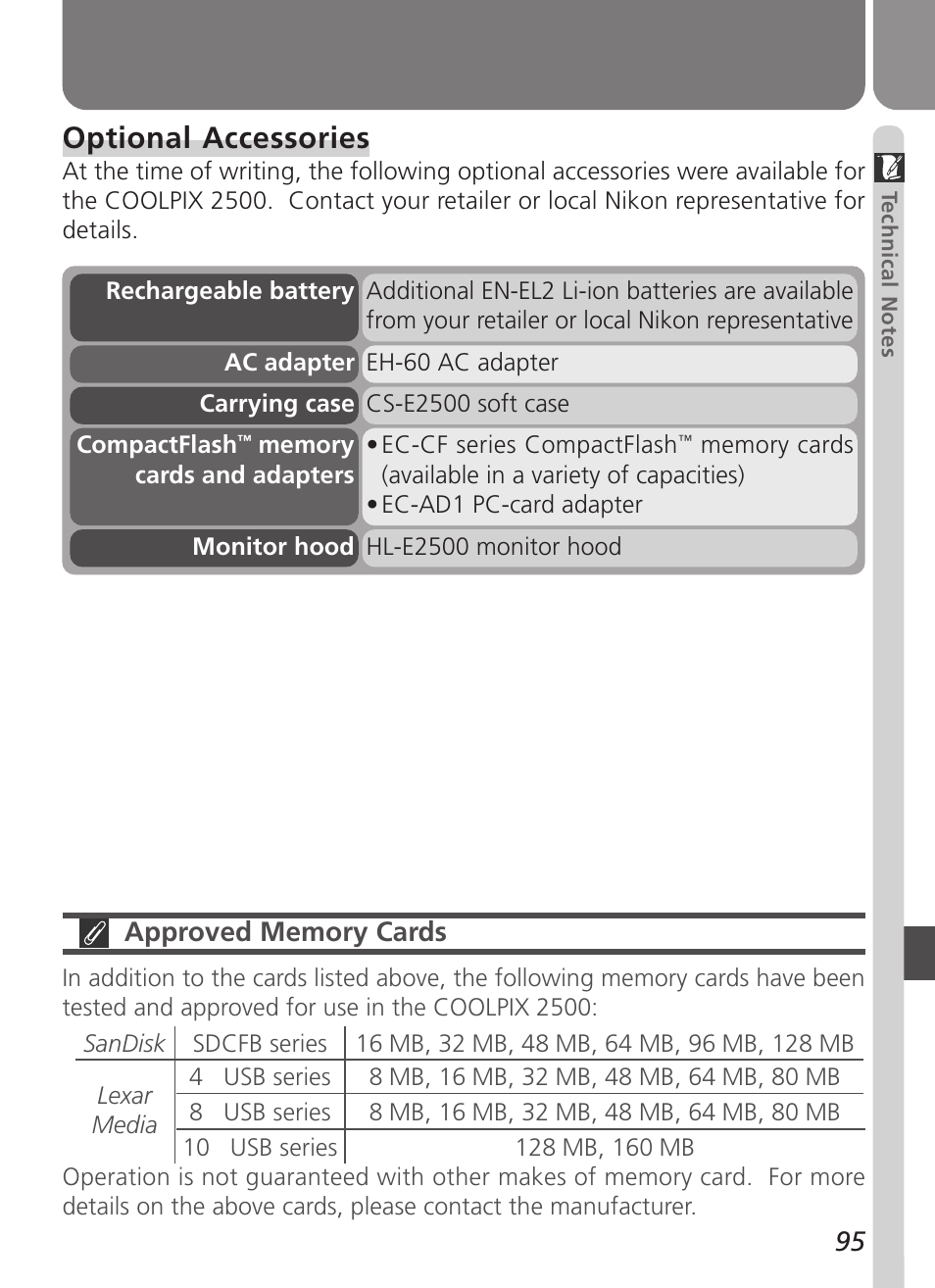 Optional accessories | Nikon Coolpix 2500 User Manual | Page 107 / 120