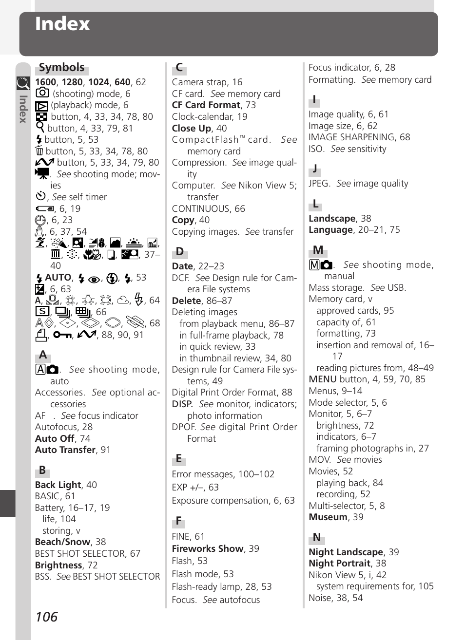 Index | Nikon Coolpix 2500 User Manual | Page 118 / 120