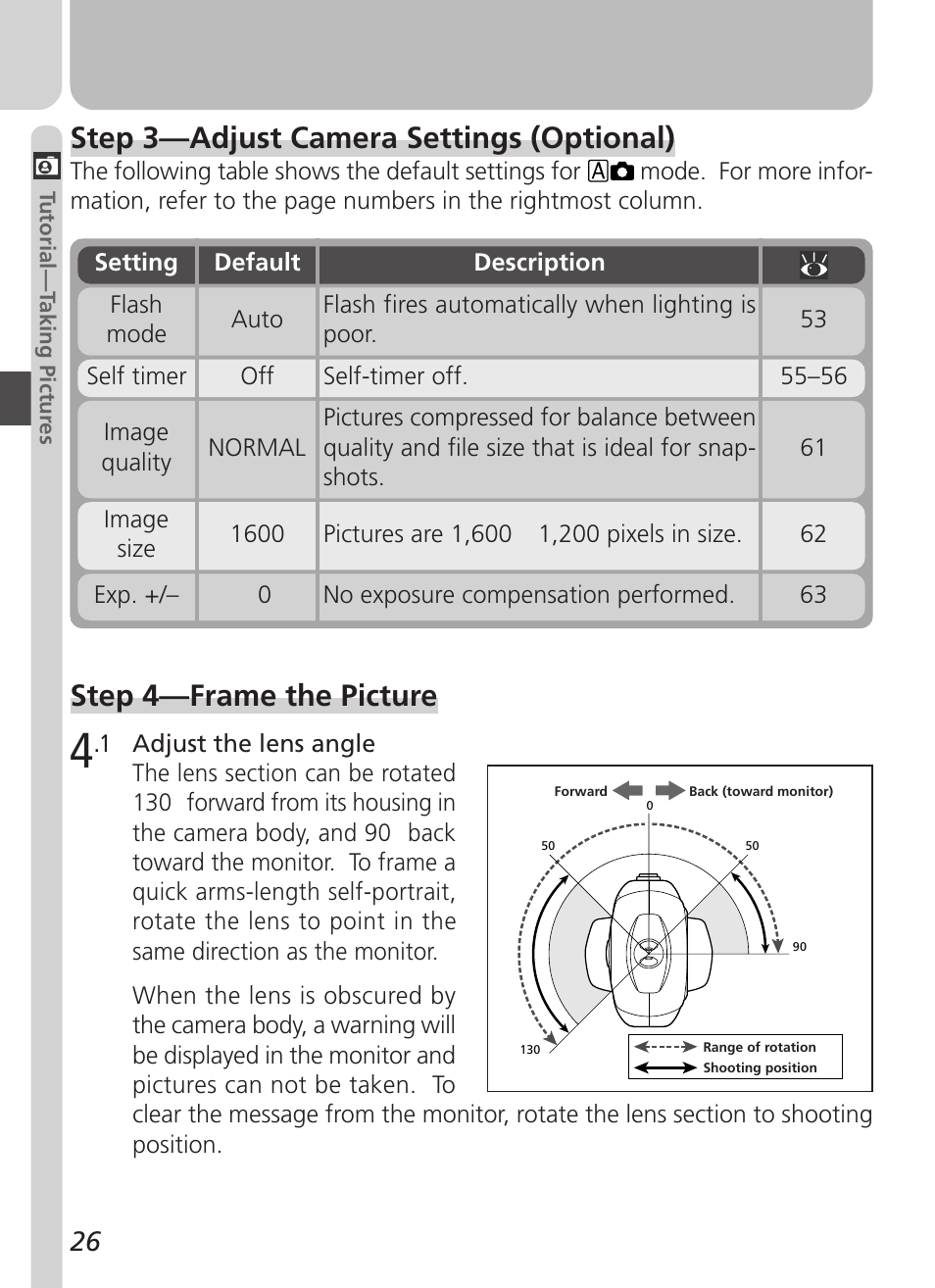 Step 4—frame the picture, Step 3—adjust camera settings (optional) | Nikon Coolpix 2500 User Manual | Page 38 / 120
