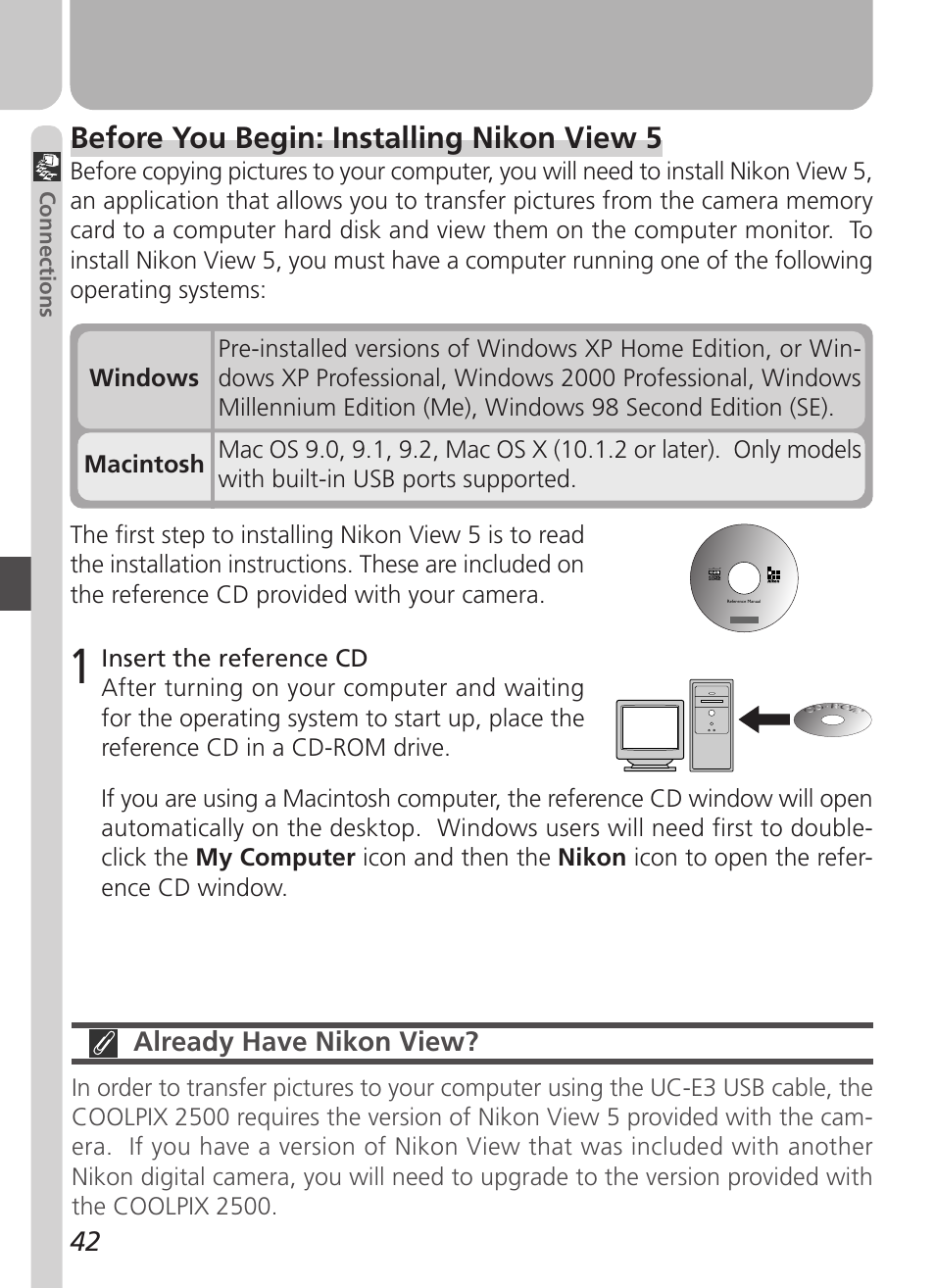 Before you begin: installing nikon view 5, Already have nikon view | Nikon Coolpix 2500 User Manual | Page 54 / 120