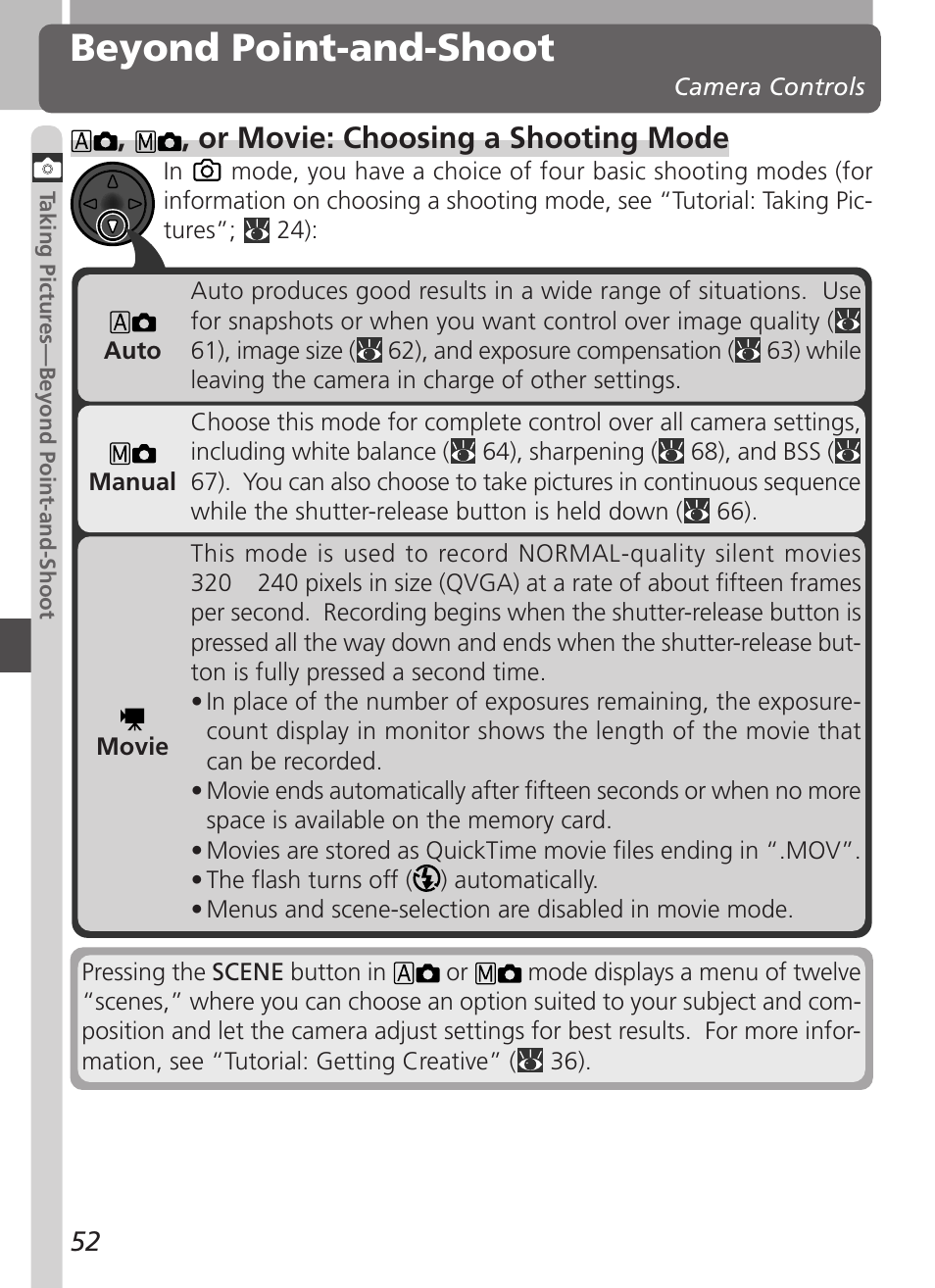 Beyond point-and-shoot, Or movie: choosing a shooting mode | Nikon Coolpix 2500 User Manual | Page 64 / 120