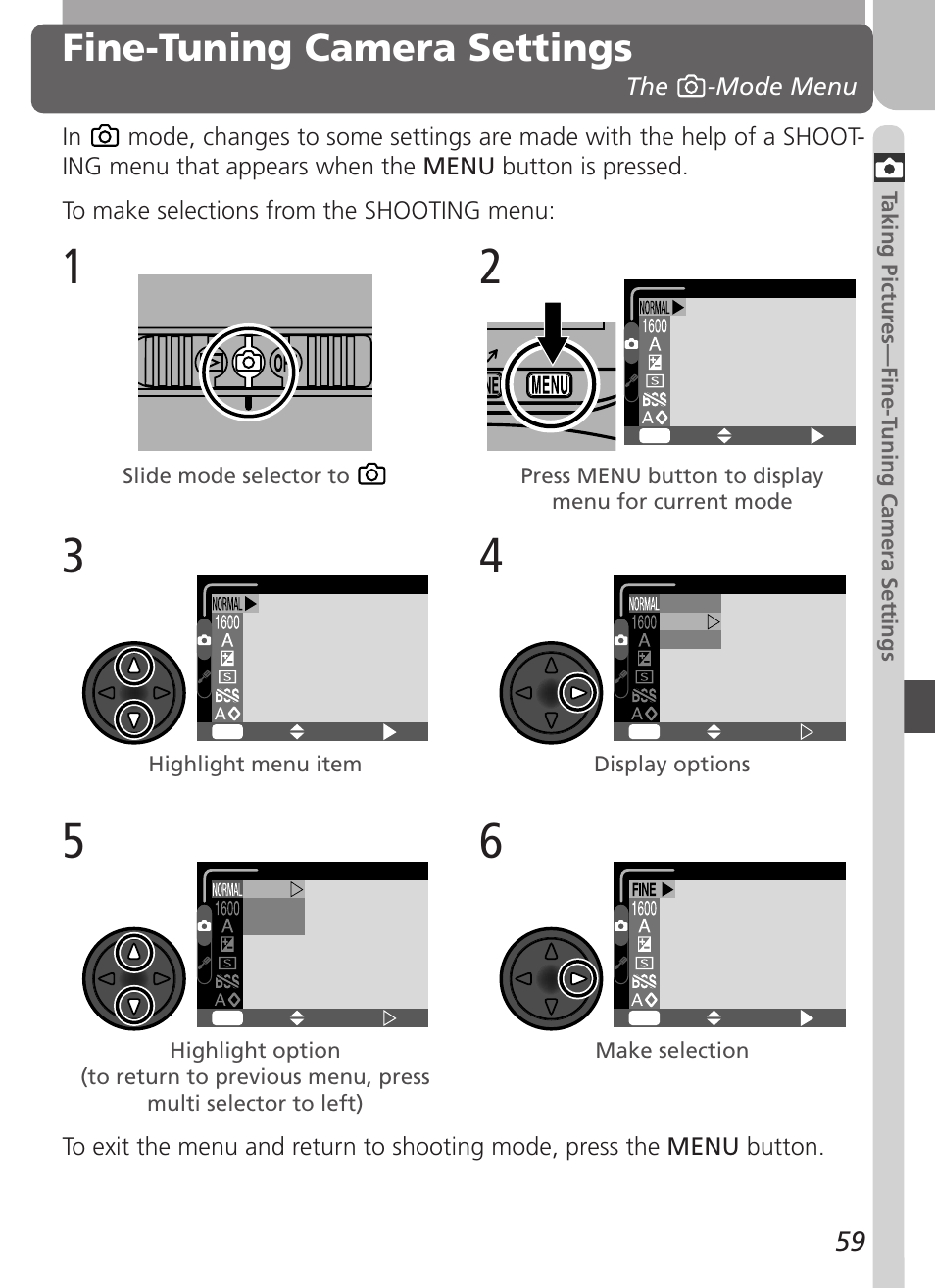 Fine-tuning camera settings | Nikon Coolpix 2500 User Manual | Page 71 / 120