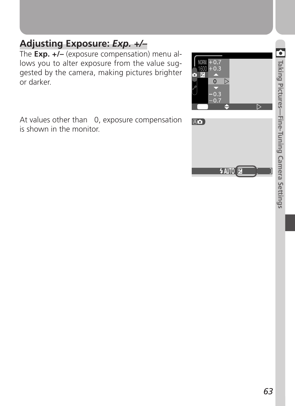 Adjusting exposure: exp | Nikon Coolpix 2500 User Manual | Page 75 / 120