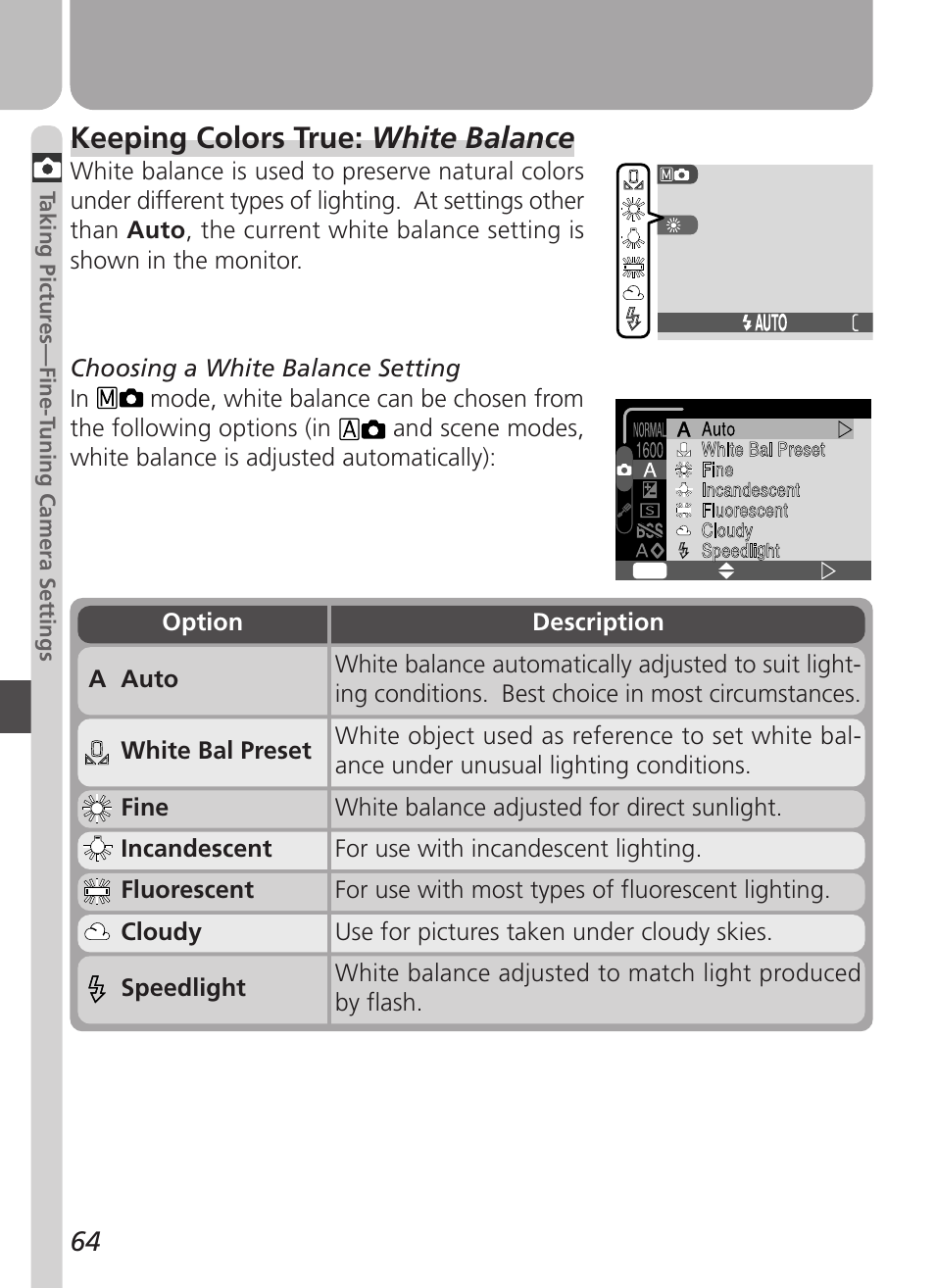 Keeping colors true: white balance | Nikon Coolpix 2500 User Manual | Page 76 / 120
