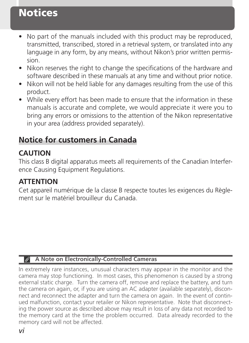 Notices, Notice for customers in canada | Nikon Coolpix 2500 User Manual | Page 8 / 120