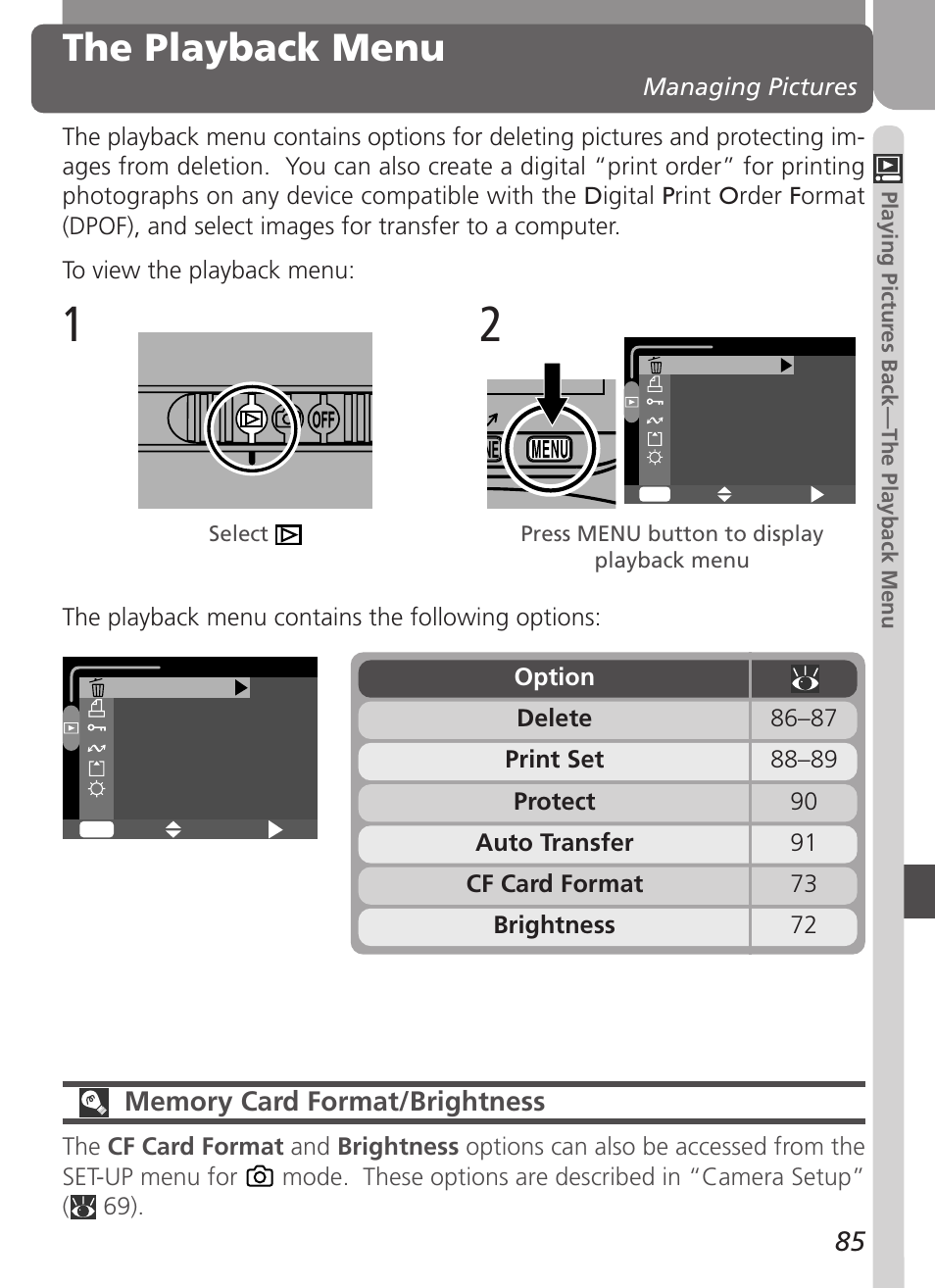 The playback menu | Nikon Coolpix 2500 User Manual | Page 97 / 120