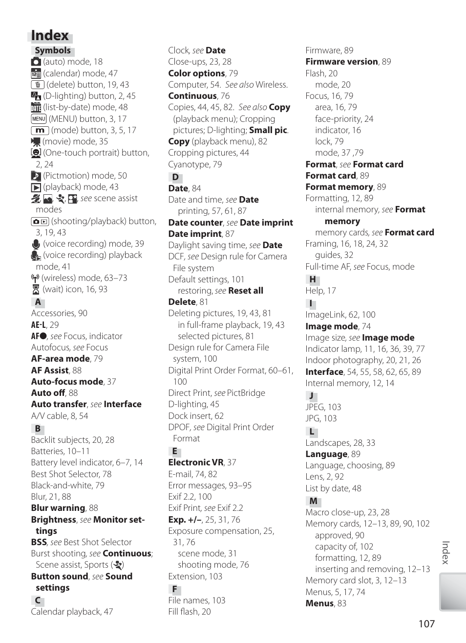 Index | Nikon COOLPIX S6 User Manual | Page 117 / 119