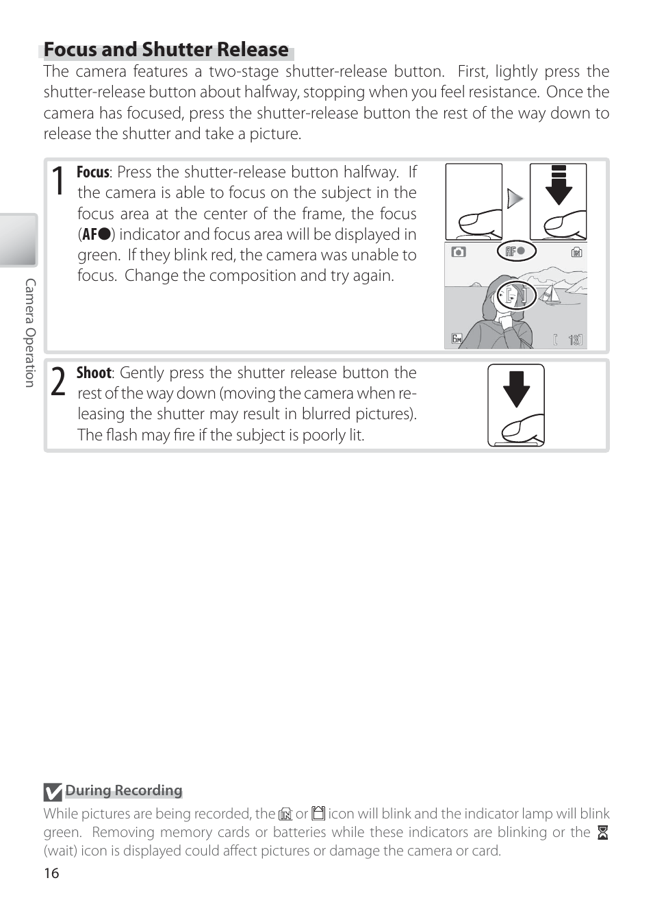 Focus and shutter release | Nikon COOLPIX S6 User Manual | Page 26 / 119