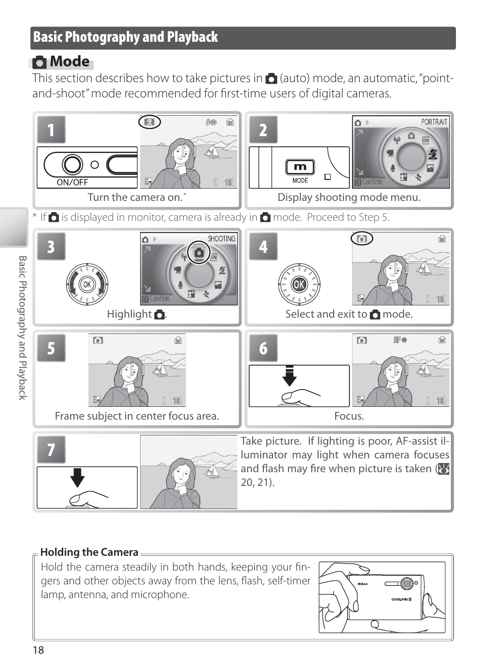 Basic photography and playback, Auto mode, Basic photography and playback mode | Nikon COOLPIX S6 User Manual | Page 28 / 119