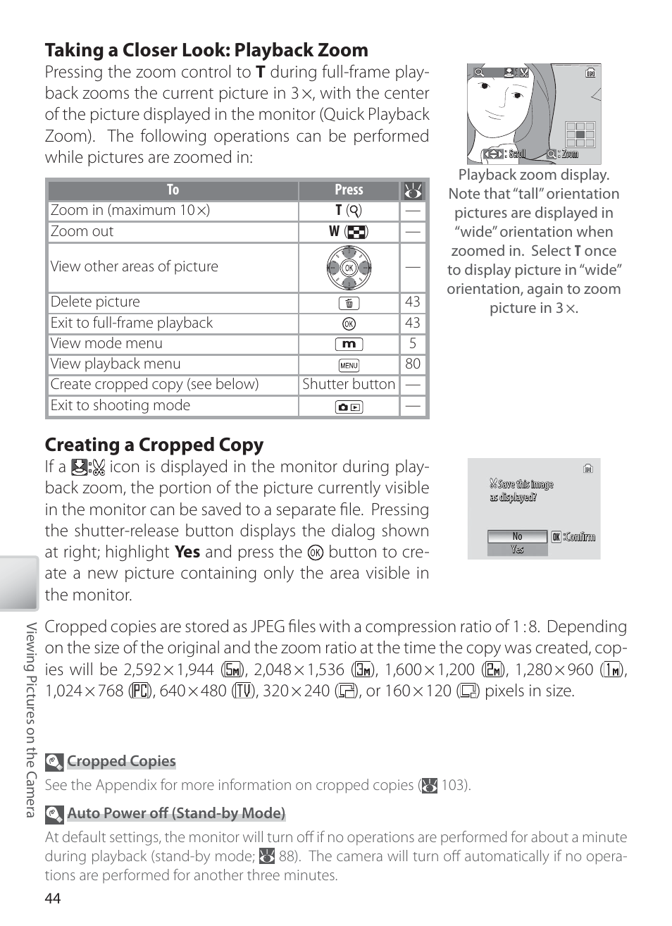 Taking a closer look: playback zoom, Creating a cropped copy | Nikon COOLPIX S6 User Manual | Page 54 / 119