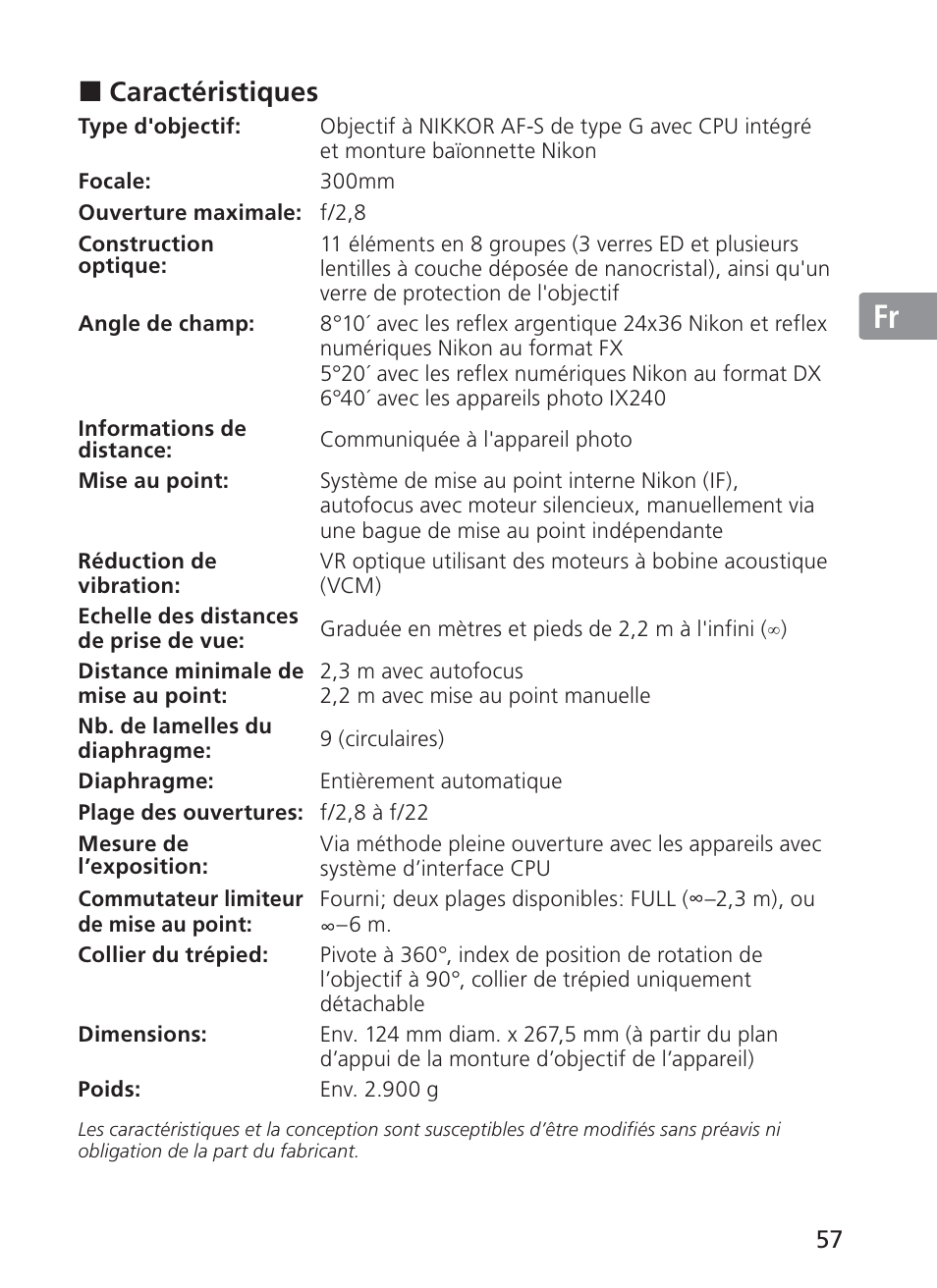 Jp en de fr es se ru nl it ck ch kr | Nikon AF-S Nikkor 300mm f/2.8G ED VR II User Manual | Page 57 / 204