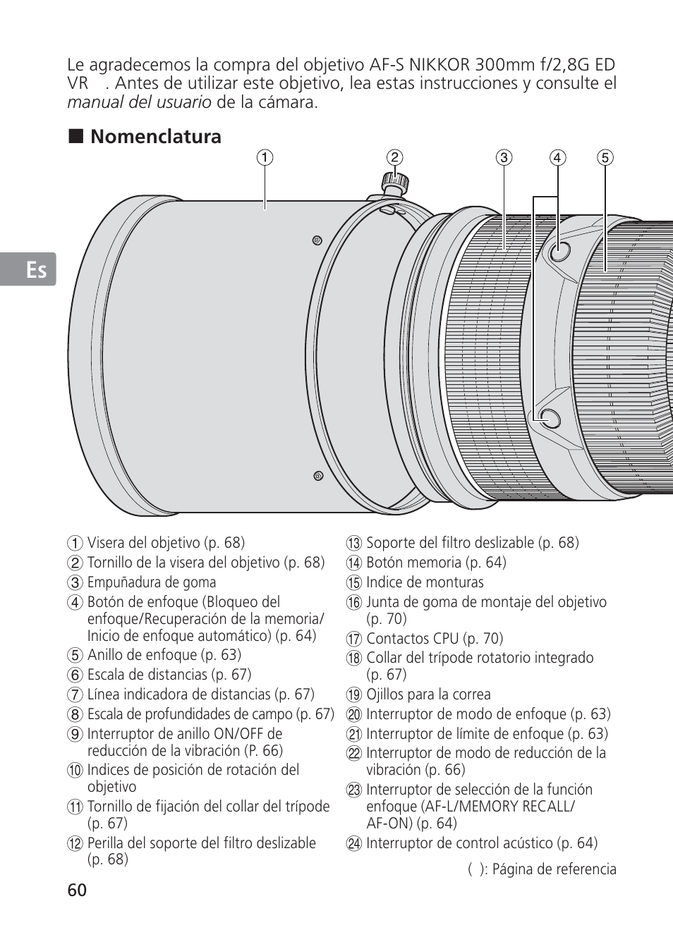 Jp en de fr es se ru nl it ck ch kr | Nikon AF-S Nikkor 300mm f/2.8G ED VR II User Manual | Page 60 / 204
