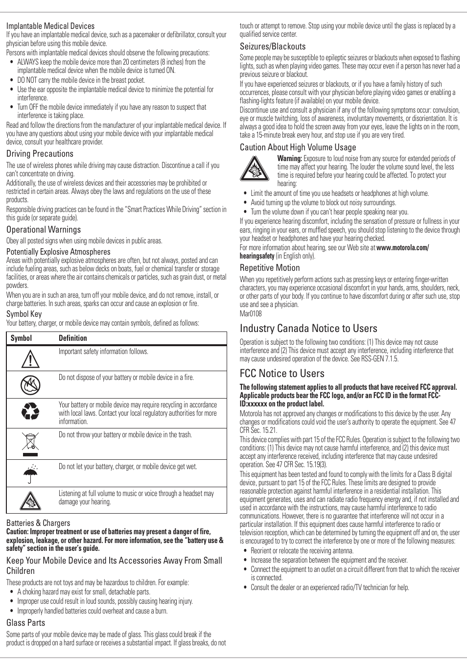 Industry canada notice to users, Fcc notice to users | Nikon MOTO VE240 User Manual | Page 7 / 10