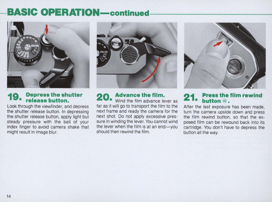 4 a close the camera, Back, Basic operation »continued | Nikon FM2 User Manual | Page 14 / 78