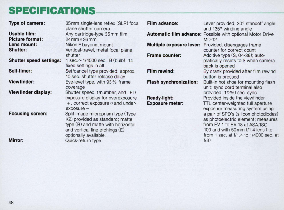 Nikon FM2 User Manual | Page 48 / 78