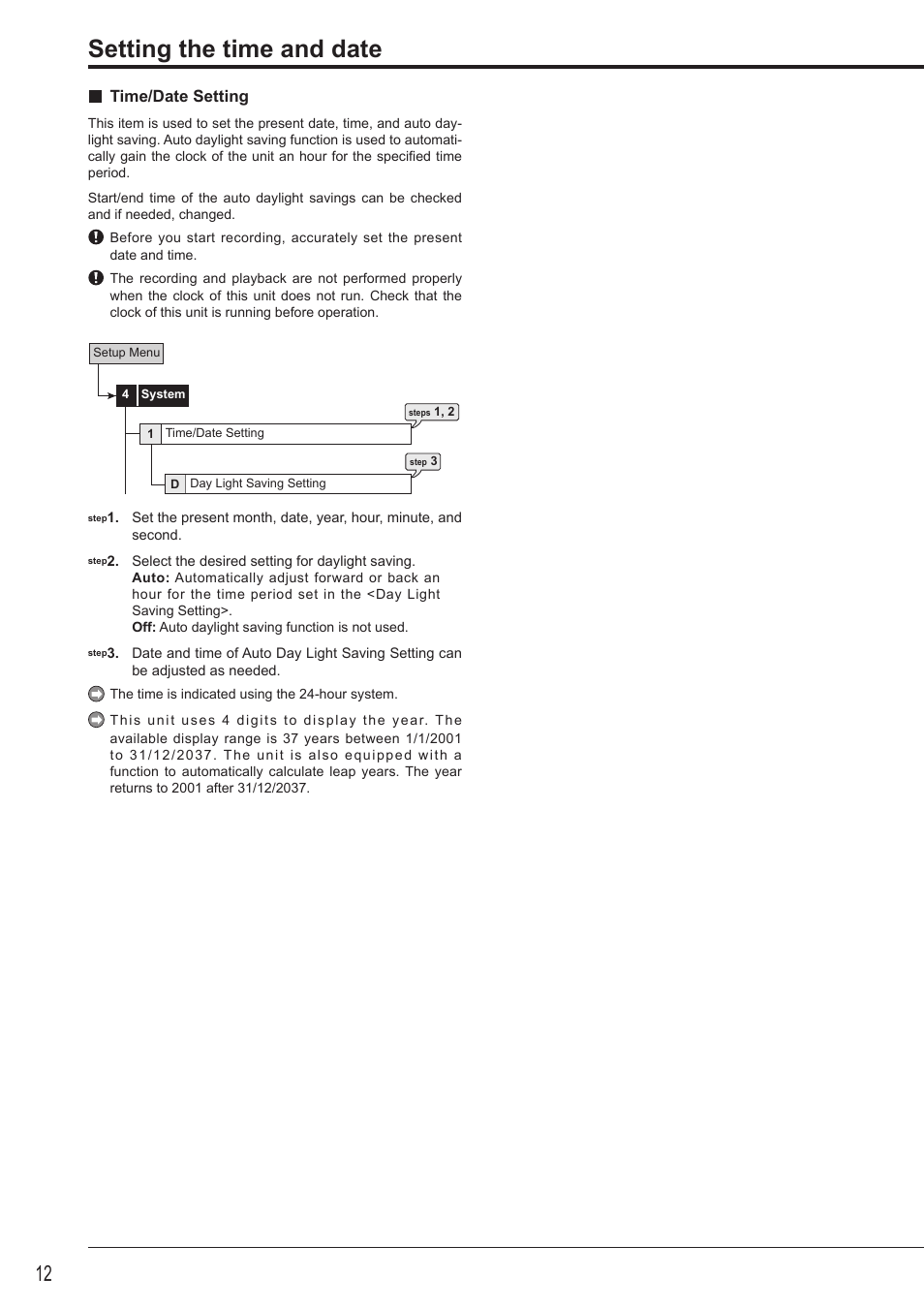 Setting the time and date, Time/date setting | Nikon DX-TL4516E User Manual | Page 12 / 37