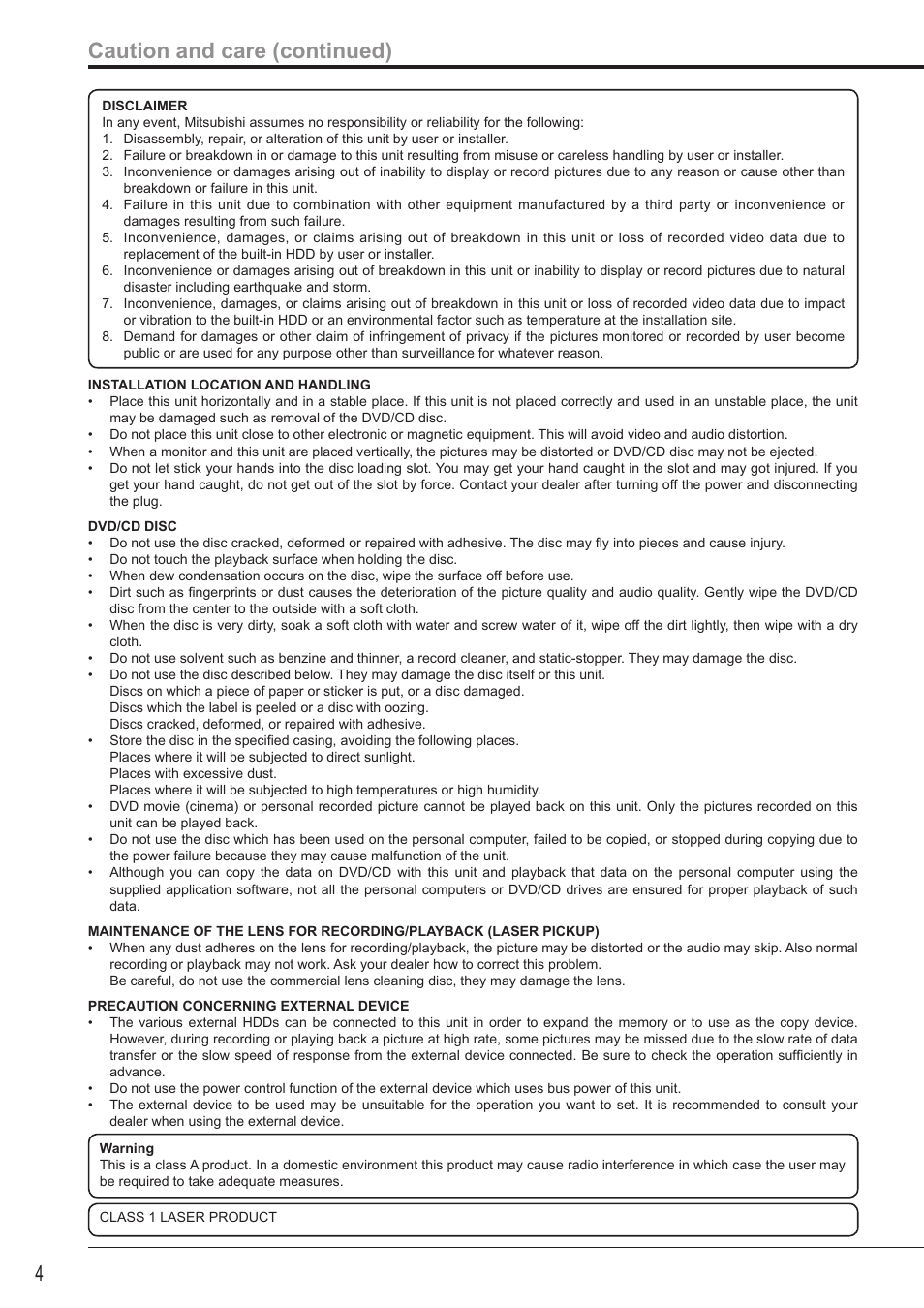 Caution and care (continued) | Nikon DX-TL4516E User Manual | Page 4 / 37