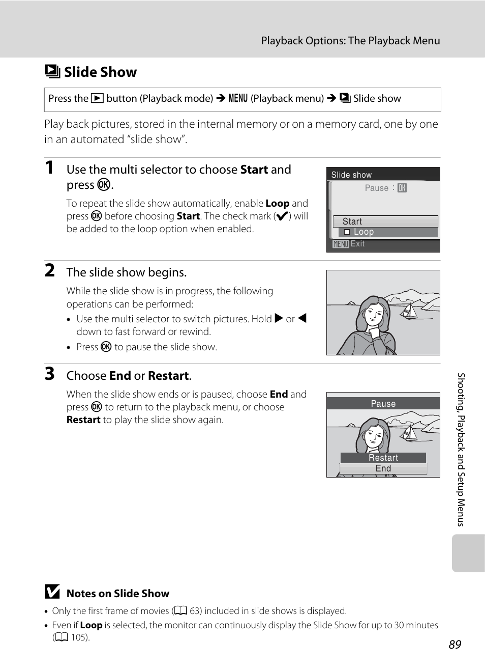 Slide show, B slide show, A 89 | Nikon Coolpix L100 User Manual | Page 101 / 148