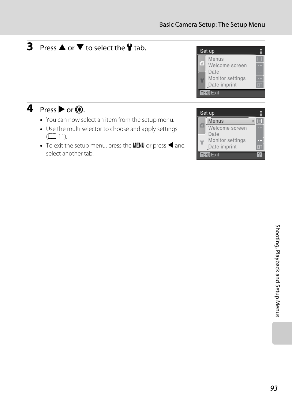 Press h or i to select the z tab, Press k or k | Nikon Coolpix L100 User Manual | Page 105 / 148