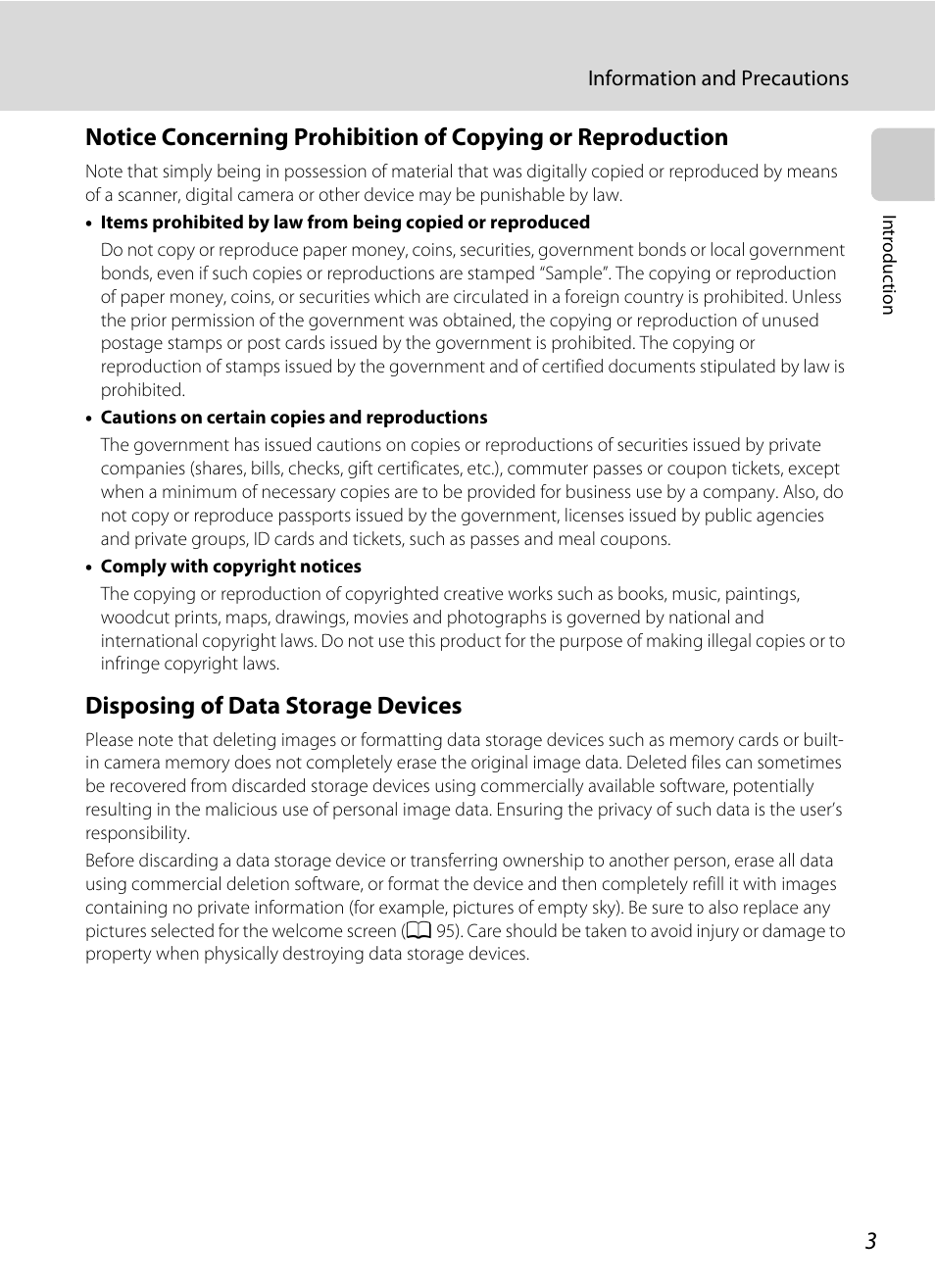 Disposing of data storage devices | Nikon Coolpix L100 User Manual | Page 15 / 148