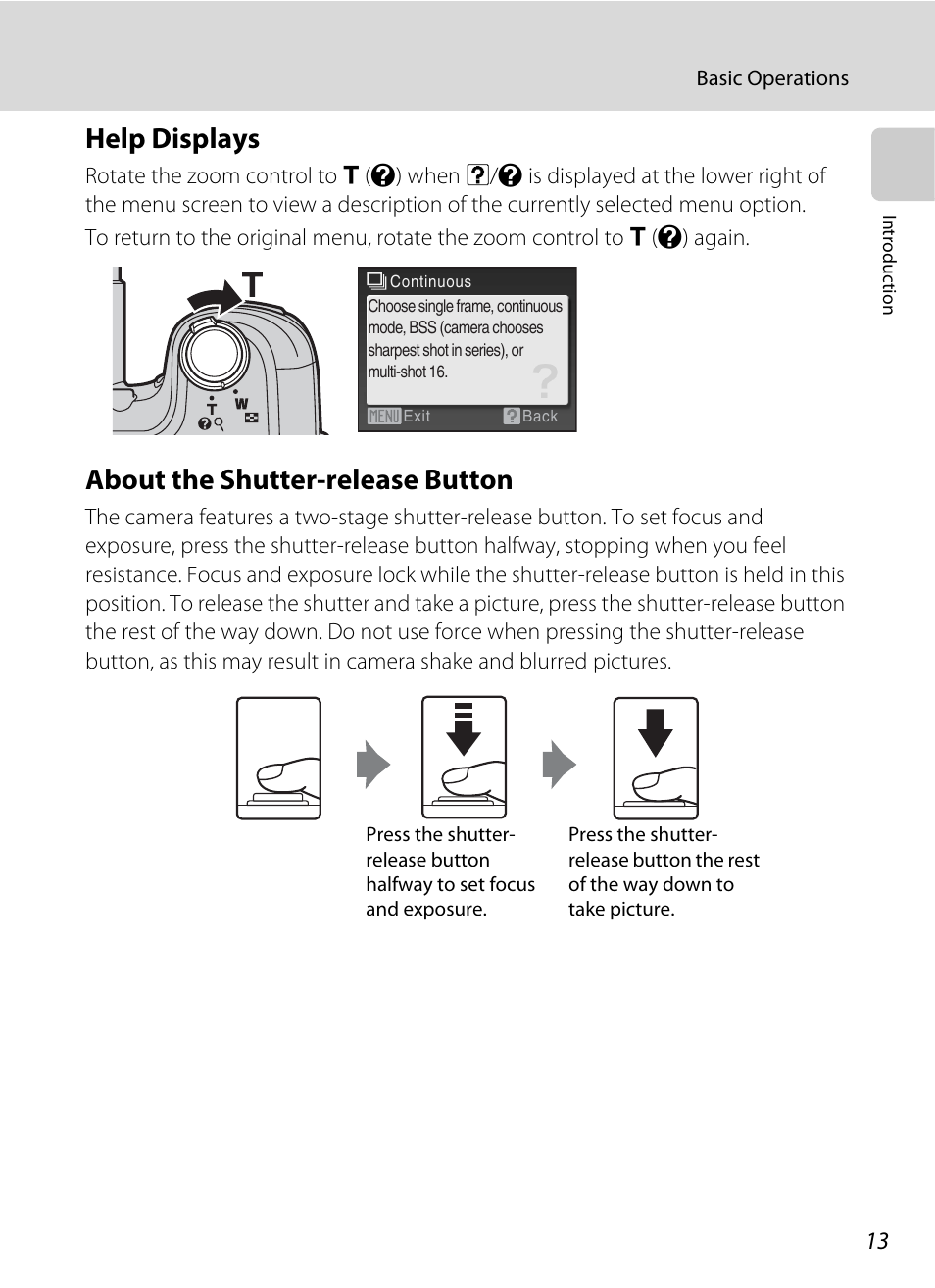 Help displays, About the shutter-release button, Help displays about the shutter-release button | Nikon Coolpix L100 User Manual | Page 25 / 148