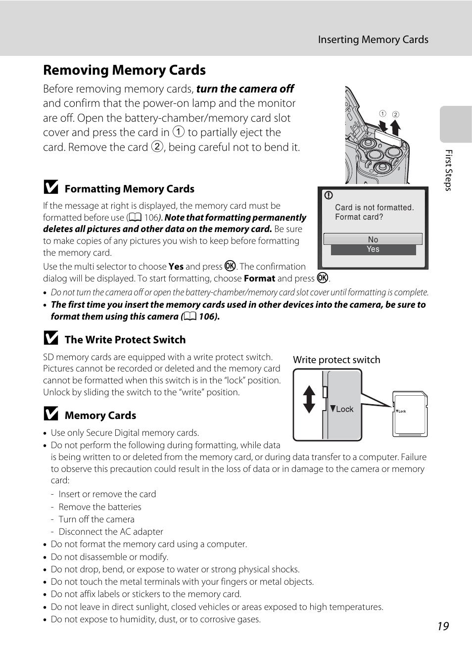 Removing memory cards | Nikon Coolpix L100 User Manual | Page 31 / 148