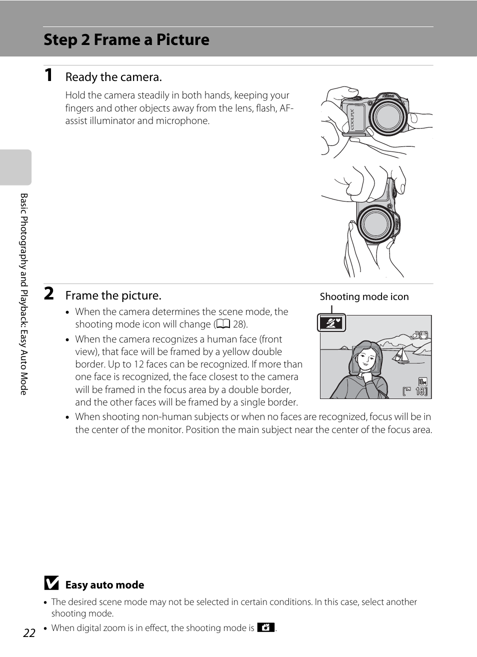 Step 2 frame a picture | Nikon Coolpix L100 User Manual | Page 34 / 148