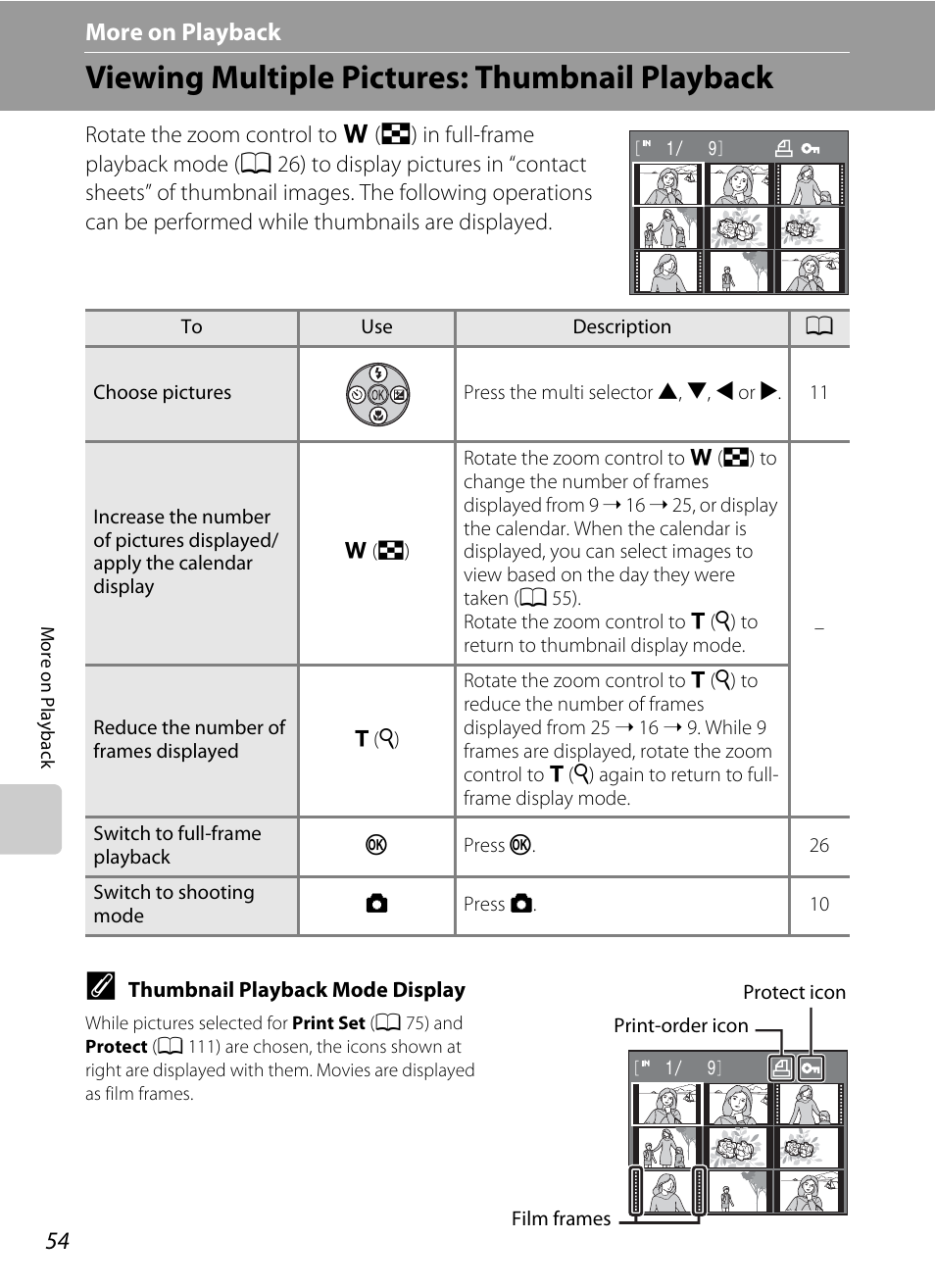 More on playback, Viewing multiple pictures: thumbnail playback, C more on playback | Nikon Coolpix L100 User Manual | Page 66 / 148
