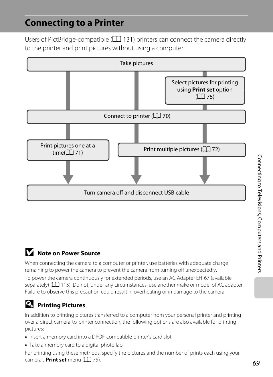 Connecting to a printer | Nikon Coolpix L100 User Manual | Page 81 / 148