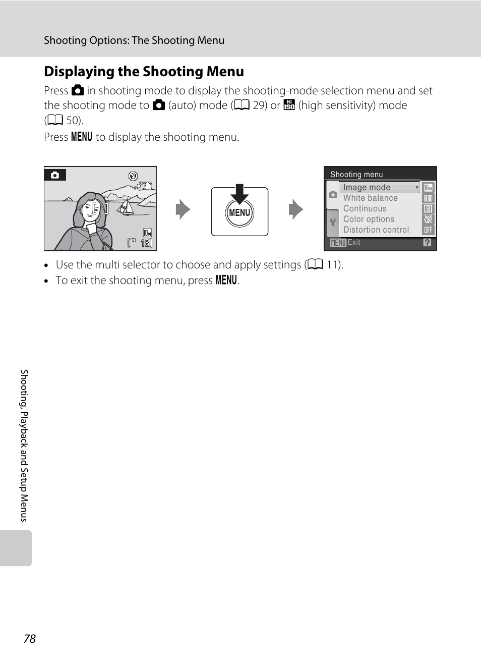 Displaying the shooting menu | Nikon Coolpix L100 User Manual | Page 90 / 148