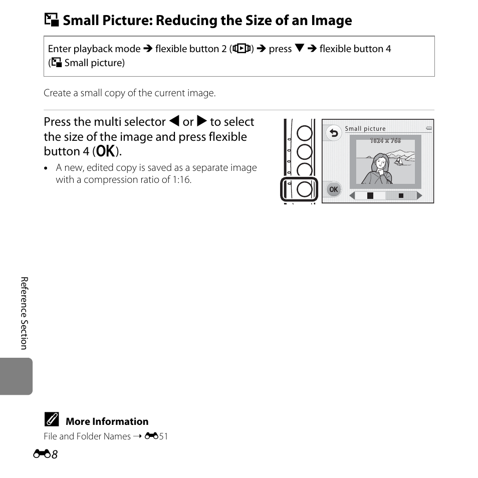 Small picture: reducing the size of an image, S small picture: reducing the size of an image | Nikon Coolpix S30 User Manual | Page 114 / 194