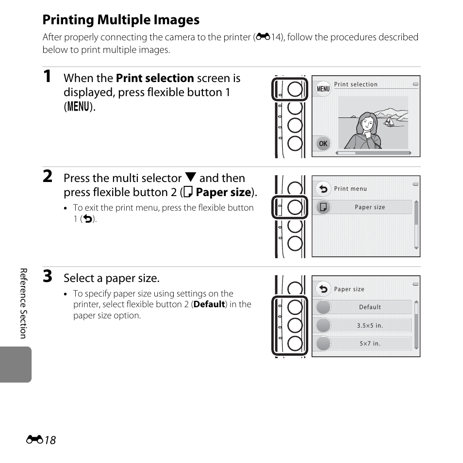 Printing multiple images, E18), Select a paper size | Nikon Coolpix S30 User Manual | Page 124 / 194