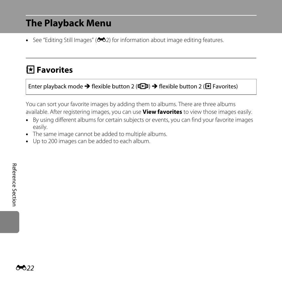 The playback menu, Favorites, F favorites | Nikon Coolpix S30 User Manual | Page 128 / 194