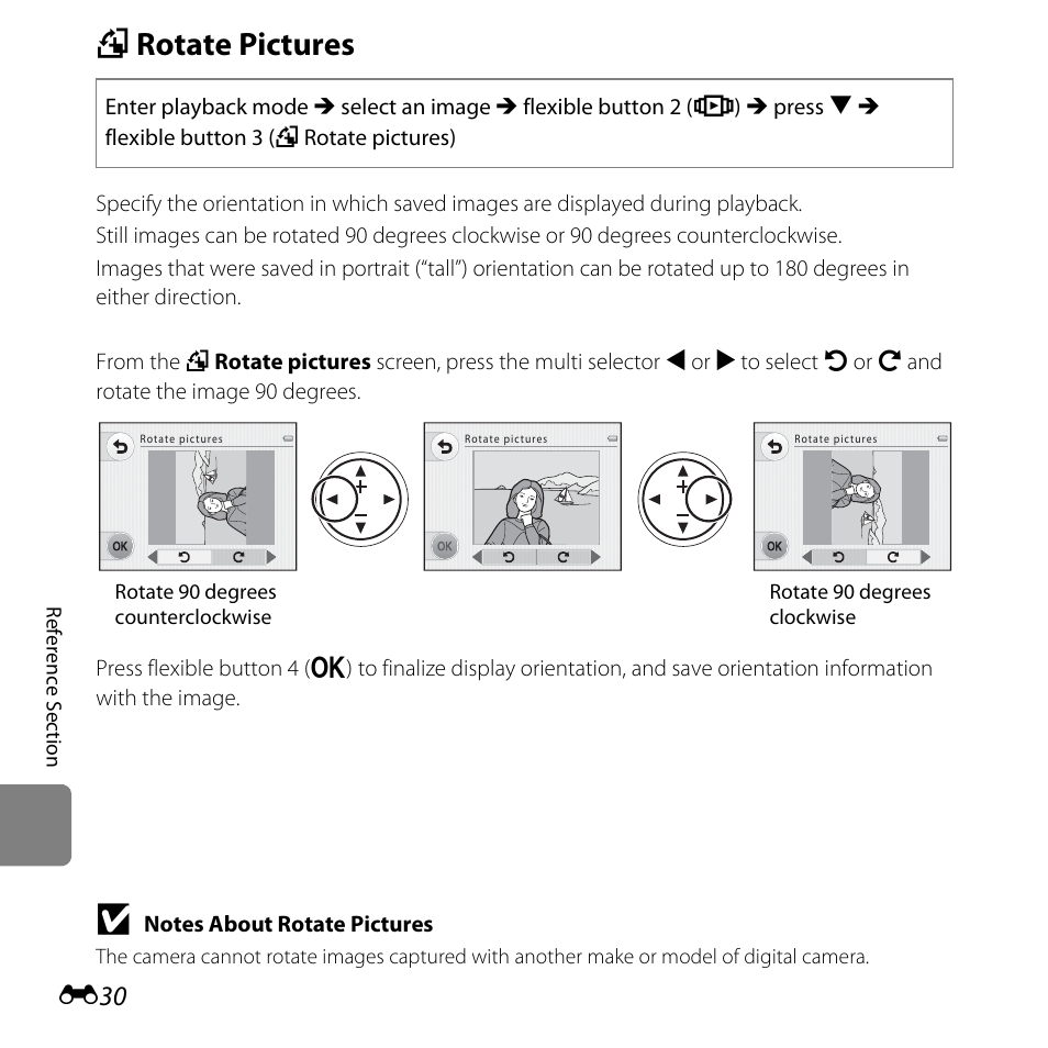 Rotate pictures, D rotate pictures | Nikon Coolpix S30 User Manual | Page 136 / 194