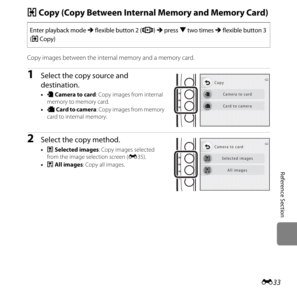 Select the copy source and destination, Select the copy method | Nikon Coolpix S30 User Manual | Page 139 / 194