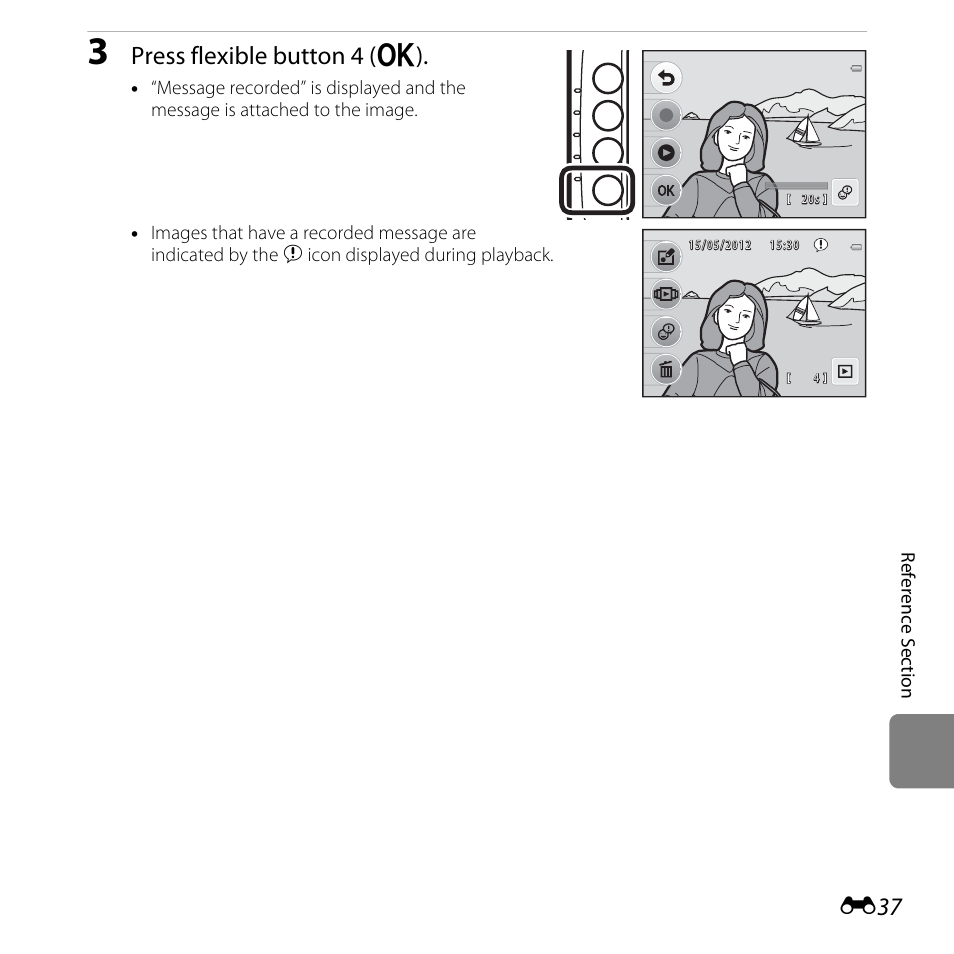 Press flexible button 4 (o) | Nikon Coolpix S30 User Manual | Page 143 / 194