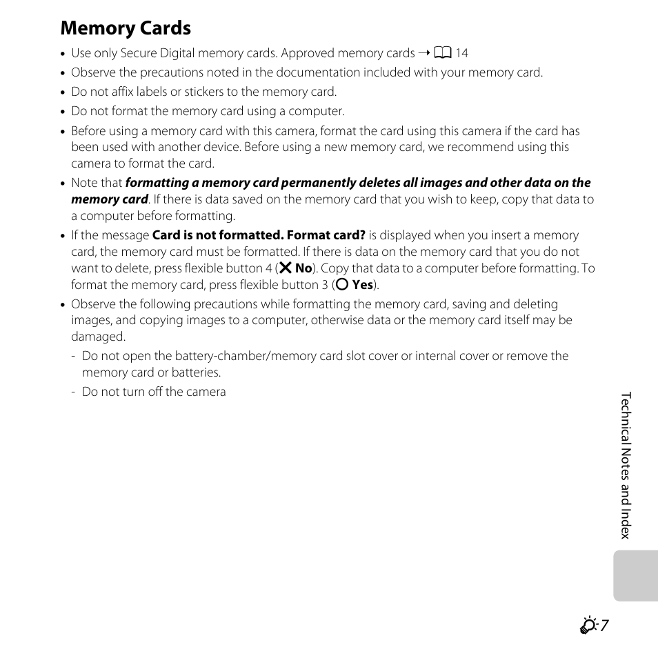 Memory cards, F7) and the | Nikon Coolpix S30 User Manual | Page 171 / 194