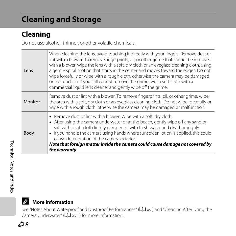 Cleaning and storage, Cleaning | Nikon Coolpix S30 User Manual | Page 172 / 194