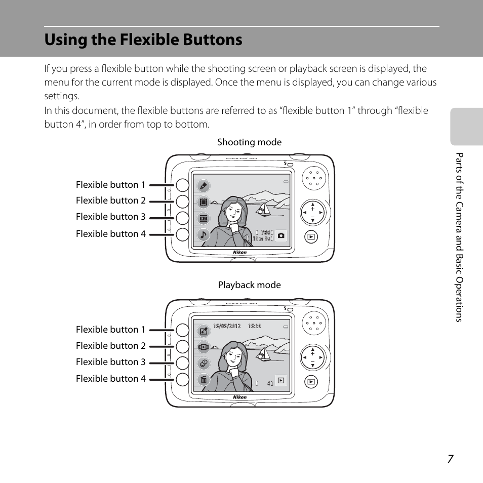 Using the flexible buttons | Nikon Coolpix S30 User Manual | Page 33 / 194