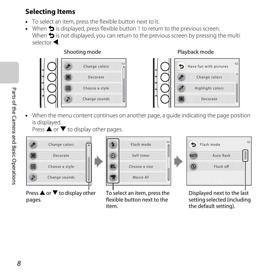 Selecting items | Nikon Coolpix S30 User Manual | Page 34 / 194