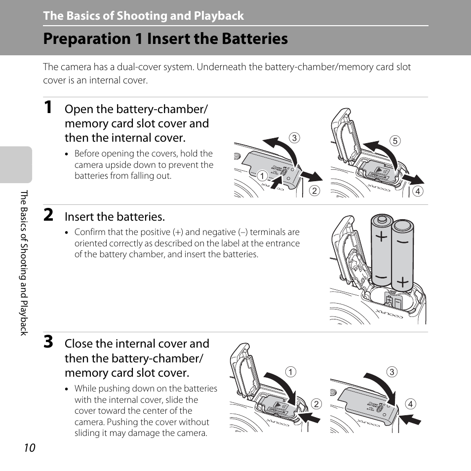 Preparation 1 insert the batteries | Nikon Coolpix S30 User Manual | Page 36 / 194