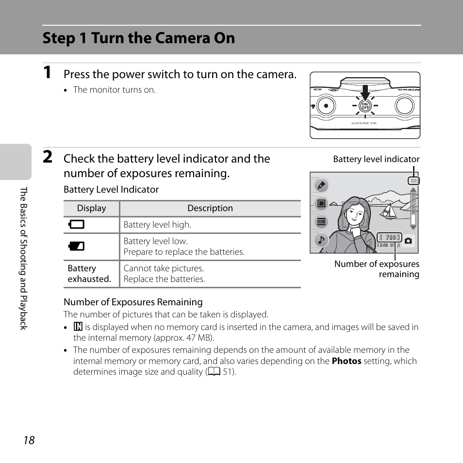 Step 1 turn the camera on, Press the power switch to turn on the camera | Nikon Coolpix S30 User Manual | Page 44 / 194
