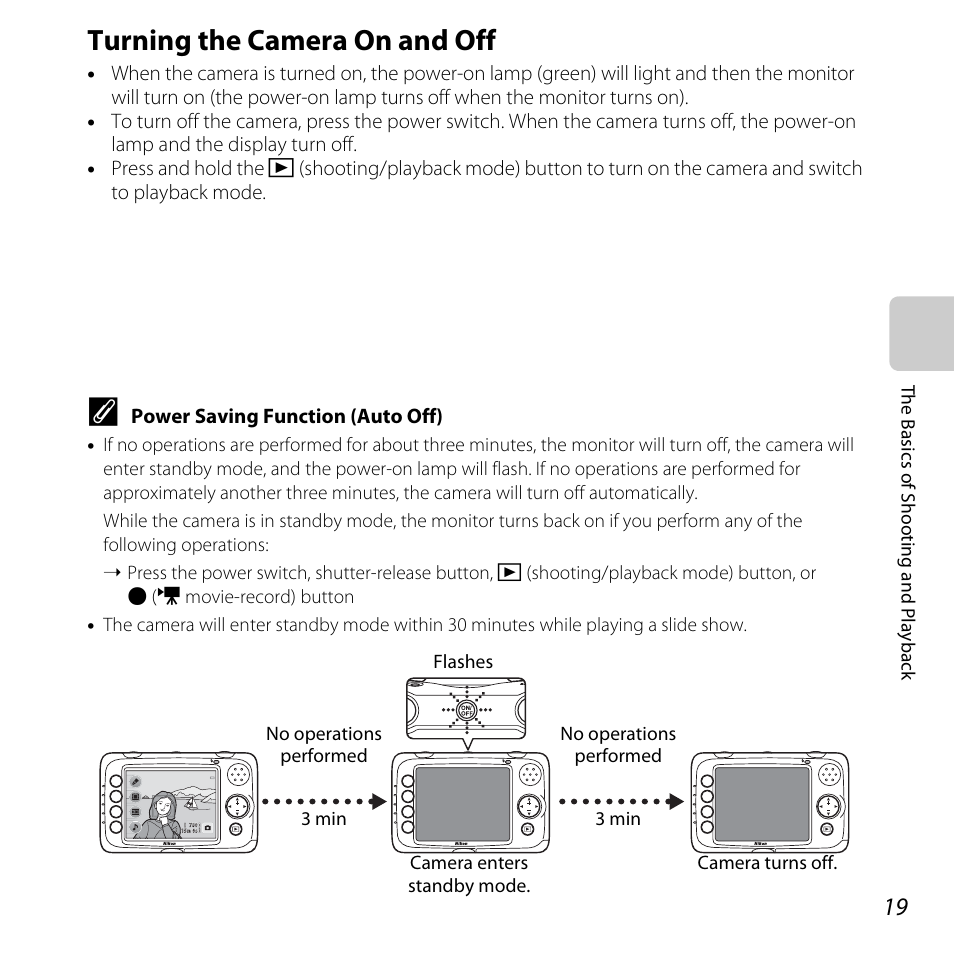 Turning the camera on and off | Nikon Coolpix S30 User Manual | Page 45 / 194