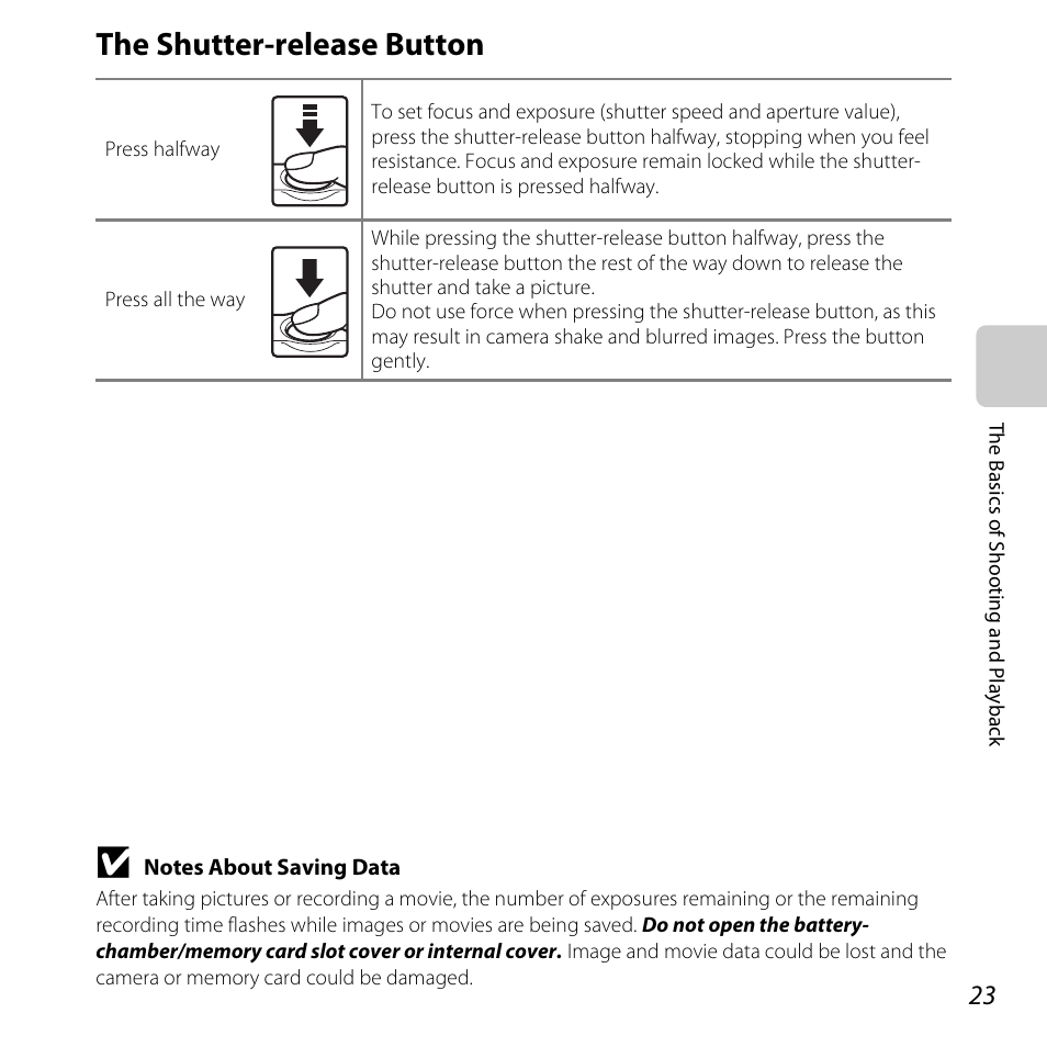 The shutter-release button | Nikon Coolpix S30 User Manual | Page 49 / 194