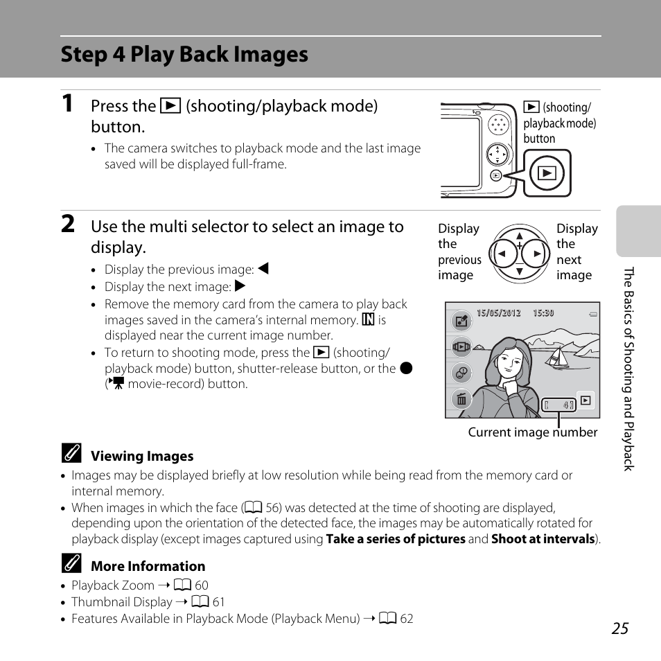 Step 4 play back images, Press the c (shooting/playback mode) button | Nikon Coolpix S30 User Manual | Page 51 / 194