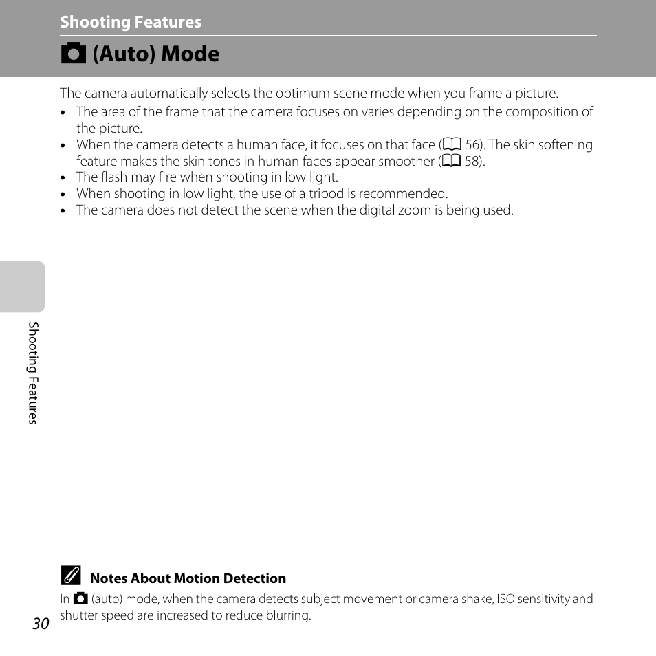 Auto mode, A (auto) mode | Nikon Coolpix S30 User Manual | Page 56 / 194