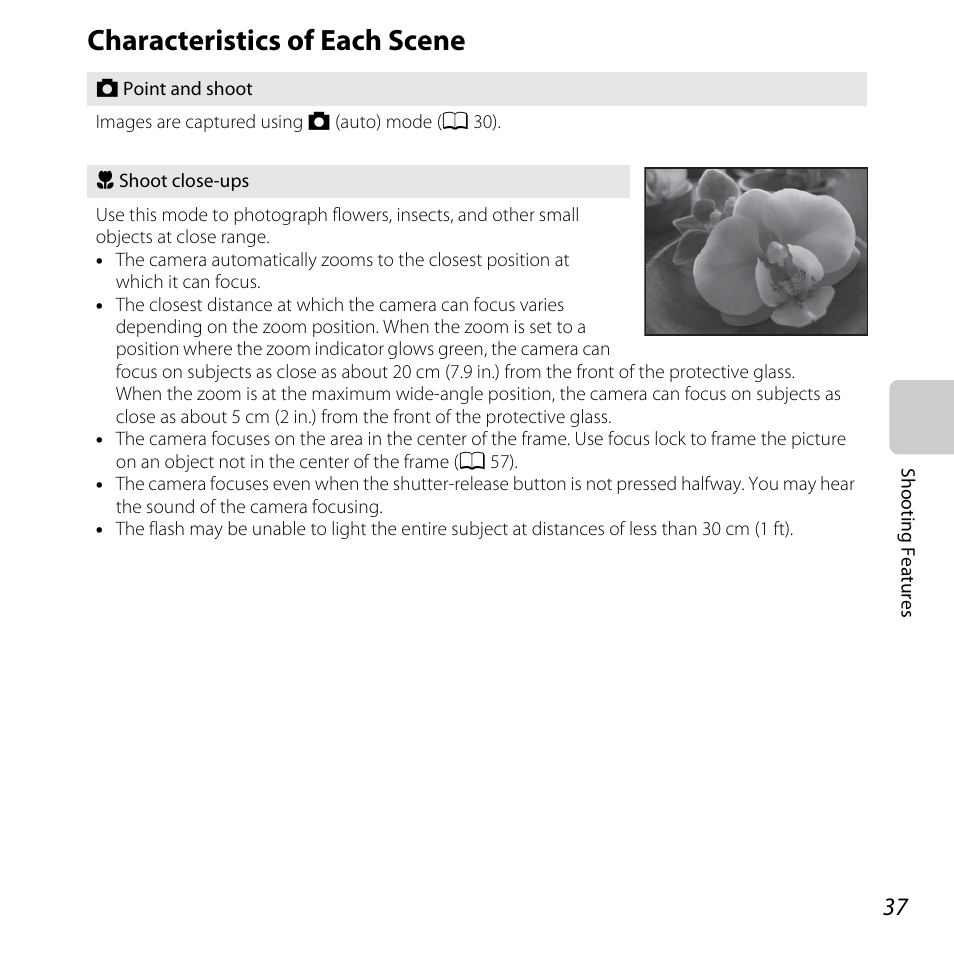 Characteristics of each scene, A 37, A 37) | Nikon Coolpix S30 User Manual | Page 63 / 194