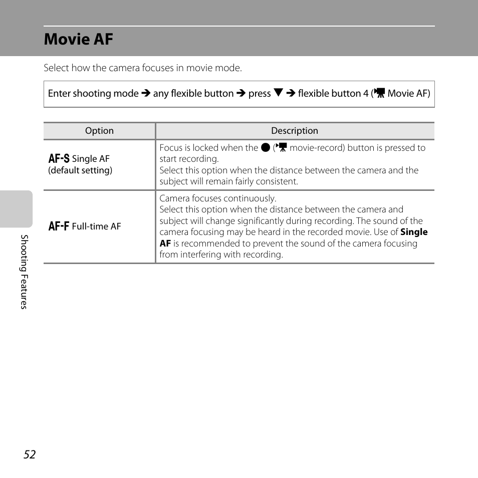 Movie af | Nikon Coolpix S30 User Manual | Page 78 / 194