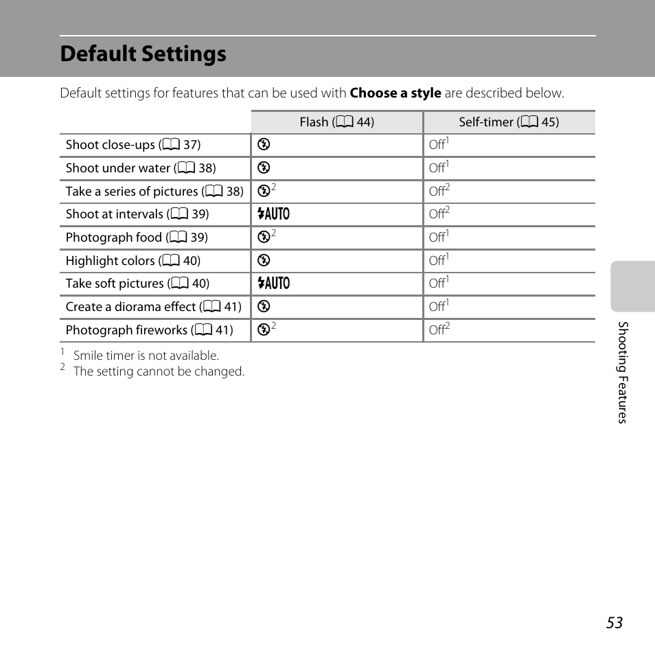 Default settings, A 53) | Nikon Coolpix S30 User Manual | Page 79 / 194